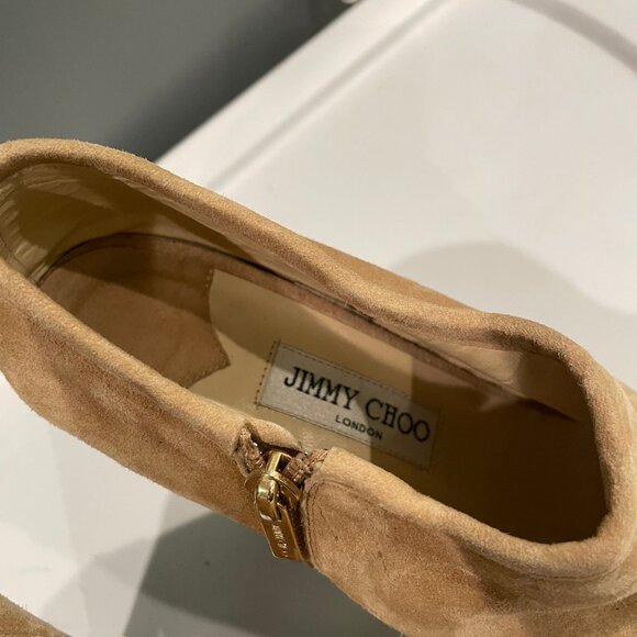 Used Jimmy Choo - Beige Studded Suede Leather Peep Toe Clog Boots (US 9) - Picture 6 of 7